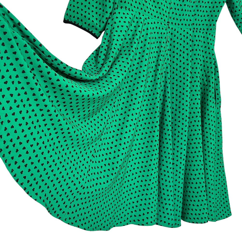Hell Bunny Dress Paradisum 50s Keyhole Heart Polka Dot Green L Rockabilly Pinup - Picture 15 of 16